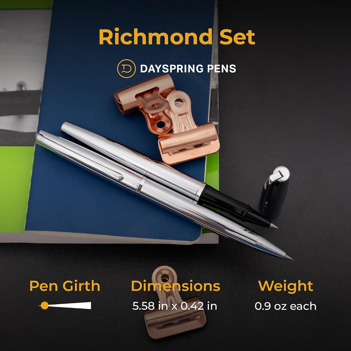 Dayspring Pens Richmond Personalized Rollerball Pen & Pencil Set in Chrome