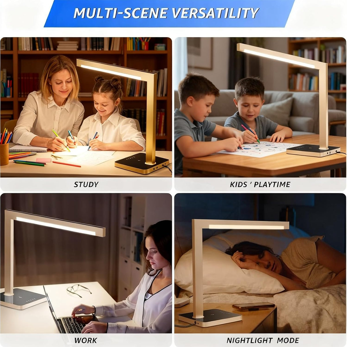 4-Pack Aluminum Desk Lamp with Charging Station,15W Table Lamp