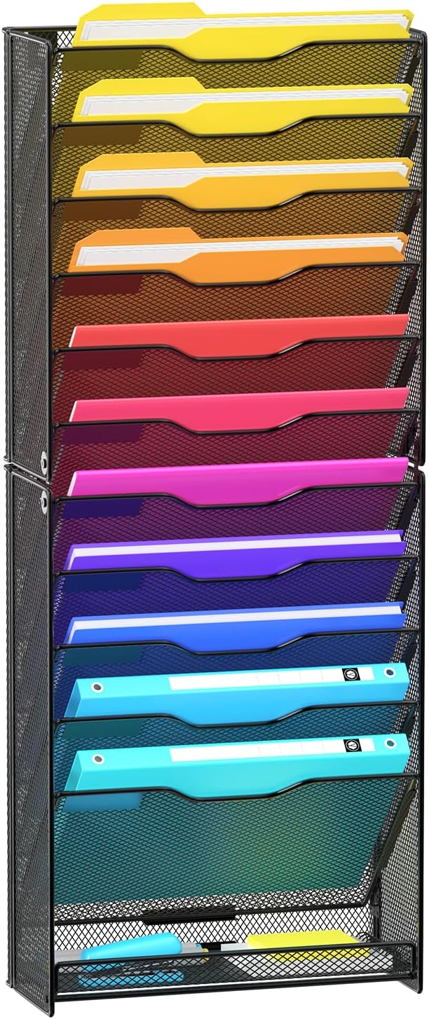 VEESUN 12 Tier Wall File Organizer, Mesh Letter Magazine Mail Wall File Holder by VEESUN