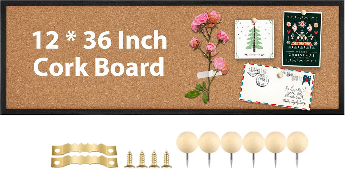 TORASO Cork Board Bulletin Board, Corkboard for Walls with Black Frame, Large...