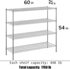 Regal Altair 21" Deep x 60" Wide x 54" Height Wire Shelving Kit | 4-Tier | NSF - Image 3