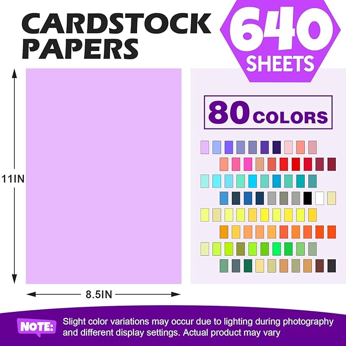 640 Sheets 8.5" X 11" Colored Cardstock, 80 Assorted Colors 180 GSM/65 LB - Image 2