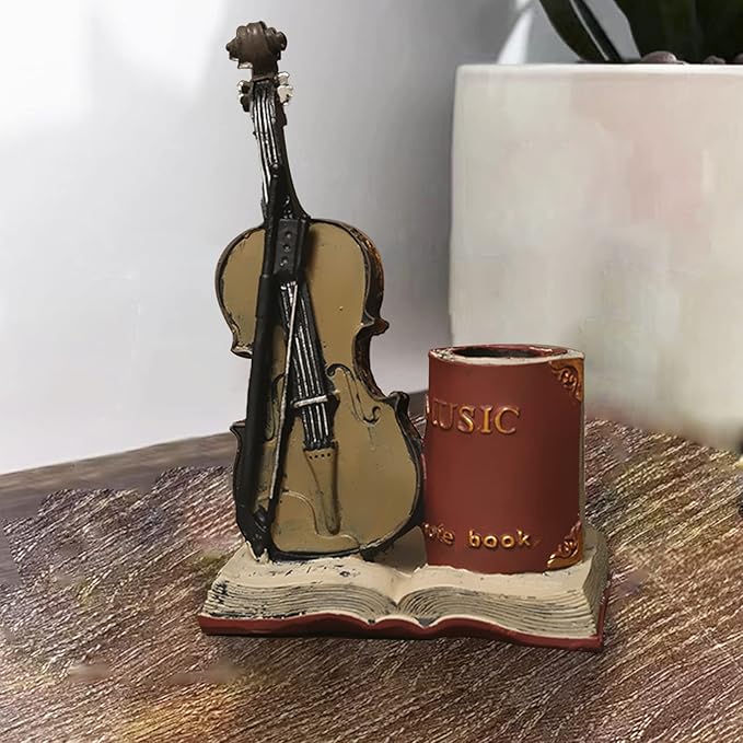 Jaugufiy Resin Violin Sculpture Pen Holder Pencil Holder Pen Organizer Cosmetic - Image 7
