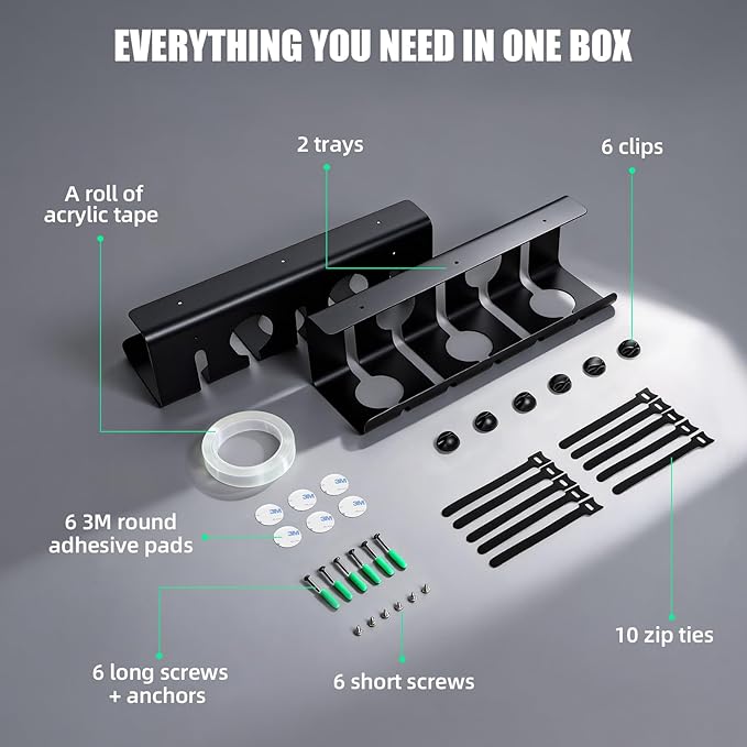 2 Pack Under Desk Cable Management Tray, 16.5" L x 4.7" W x 4.3" H, Wire - Image 5