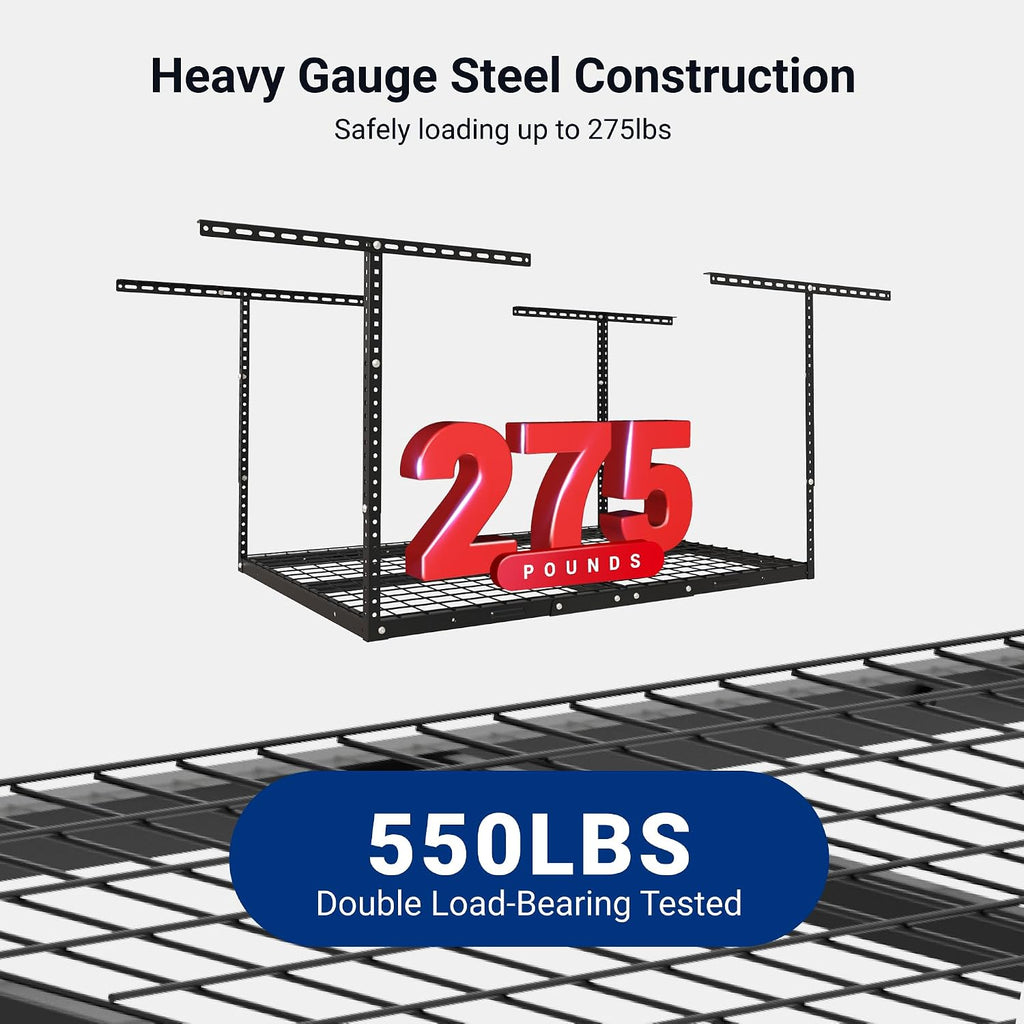 fleximounts 3x4 overhead garage ceiling storage rack organization, side view