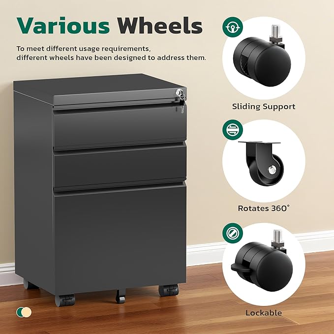Greenvelly 3 Drawer Mobile File Cabinet - Image 6