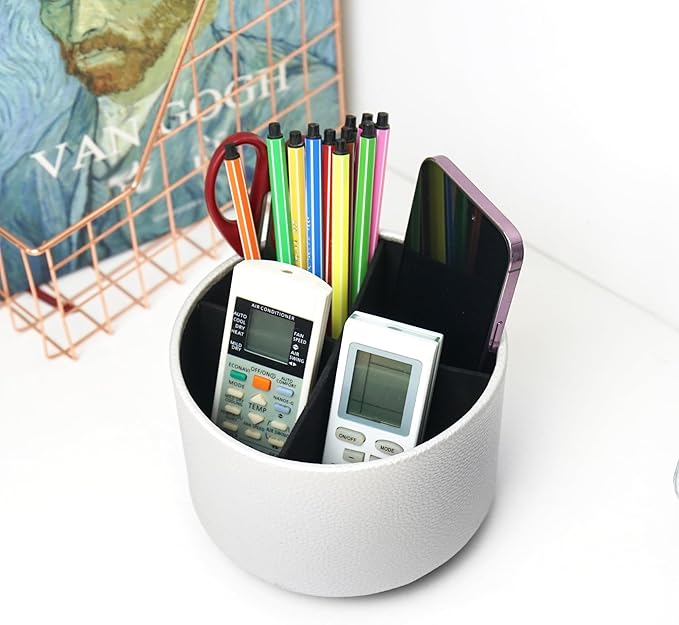 Hennaja Round Leather Art Supply Organizer, Remote Control Holder, 360 Degree - Image 6