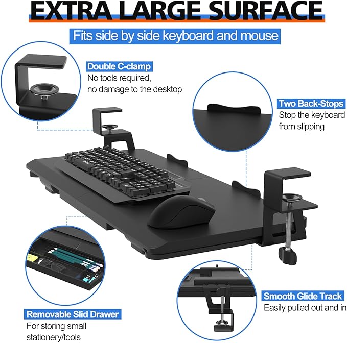 OUKMIC Large Keyboard Tray Under Desk Slide Out - Image 3