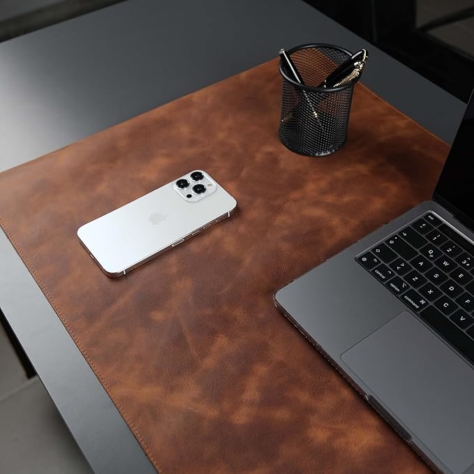 TORONATA Jersey Genuine Calfskin Leather Desk Pad, Office Desk Mat - Image 4