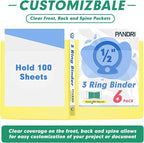 3 Ring Binder 0.5 Inch, PANDRI 6 Pack 1/2-Inch Binder Fits Letter Size 8.5'' x - Image 5