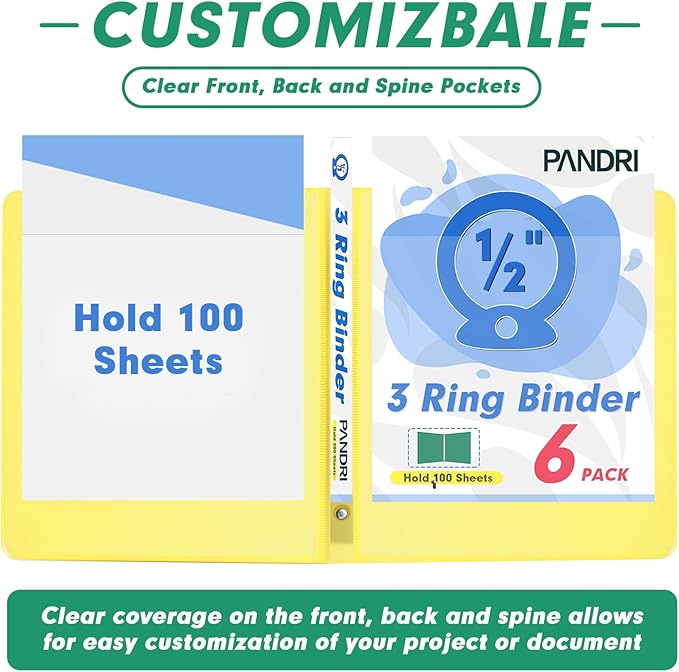 3 Ring Binder 0.5 Inch, PANDRI 6 Pack 1/2-Inch Binder Fits Letter Size 8.5'' x - Image 5