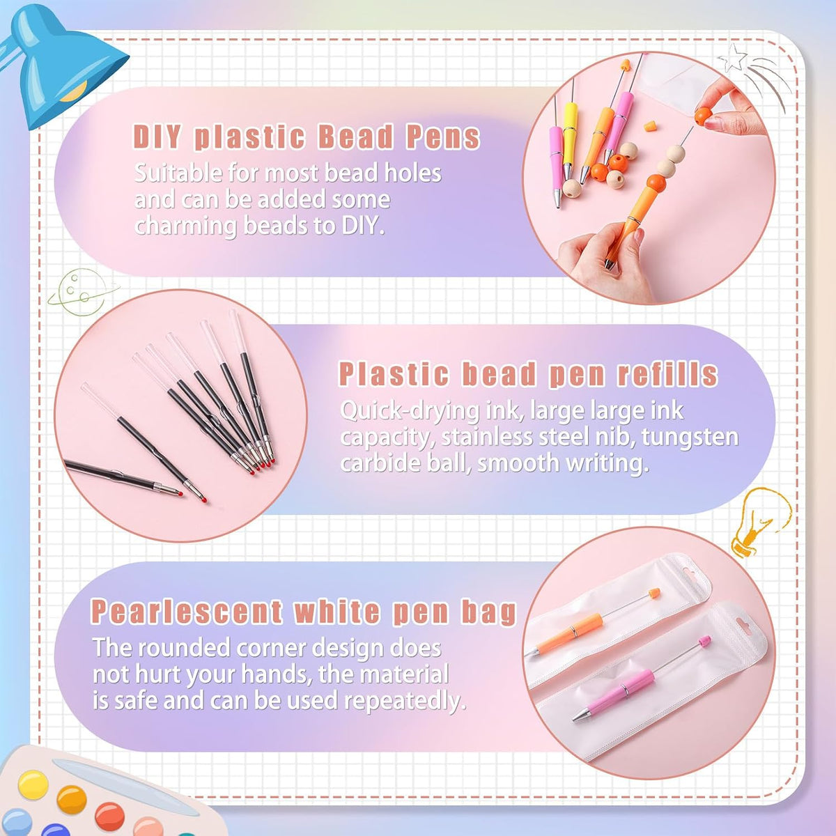 Dispowreath 300 Pcs Beaded Pens Kit Bulk with Refills &Bag, Fresh Colors