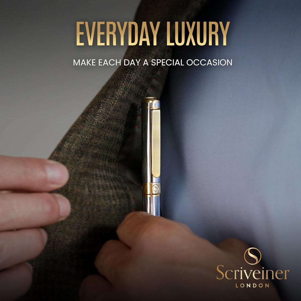 Scriveiner Silver Chrome Ballpoint Pen - Stunning Luxury Pen, Real Gold Plati...