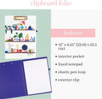 kate spade new york Clipboard Folio, Charmed Library | Bookish Professional Padfolio with Clip Front, Pocket, Lined Notepad, and Pen Loop for Nurses, Teachers, & Work