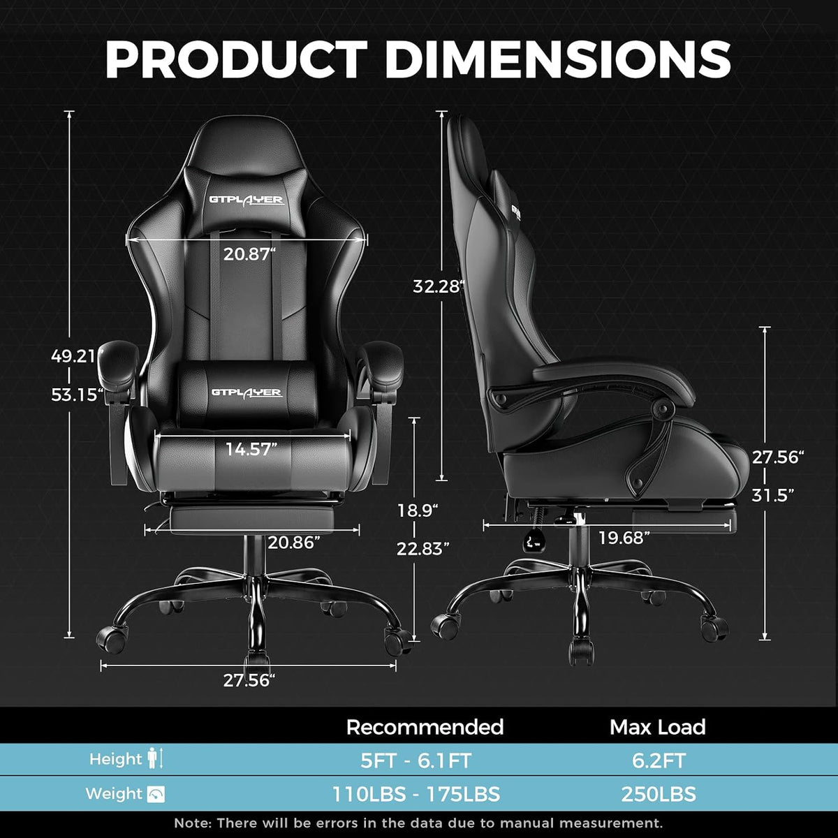 GTPLAYER Gaming Chair, Computer Chair with Footrest and Lumbar Support, Heigh...