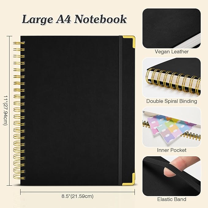Bullet Dotted Journal Spiral Notebook, 300 Pages Leather Notebooks - Image 5