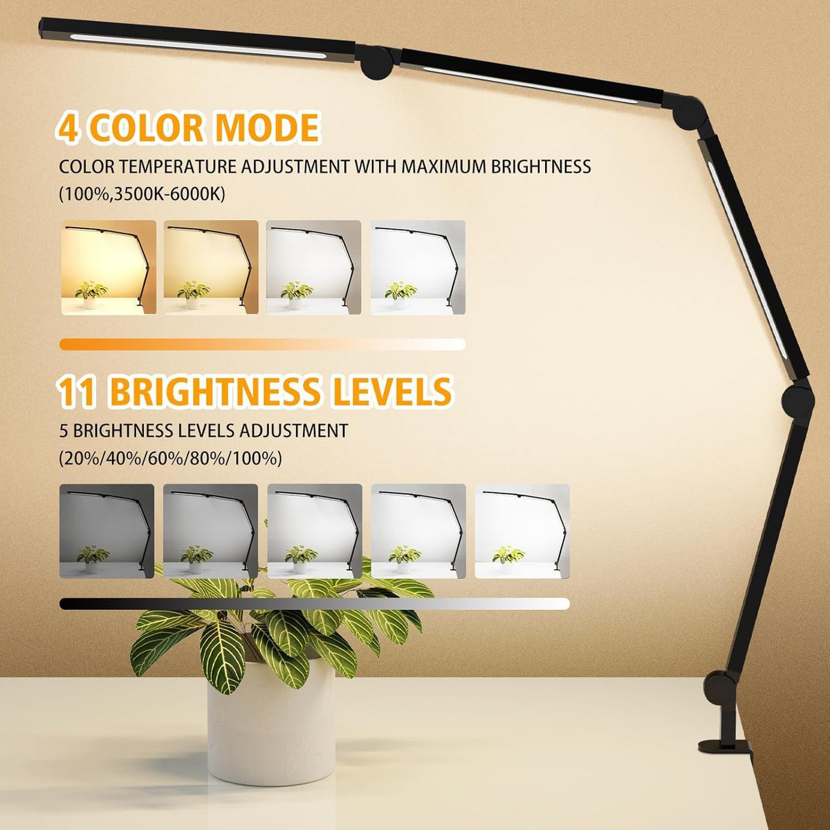 ailbton bright led desk lamp with clamp,eye caring, close-up detail