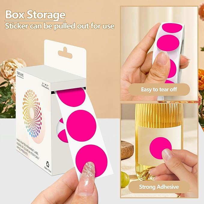 Fluorescent Pink 1 Inch Round Color Coding Dot Labels, 10 Rolls 10000 Dot - Image 3