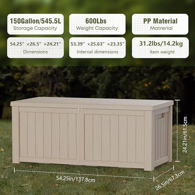 Decksplore 150 Gallon Outdoor Storage Box Waterproof Lockable Resin Deck Box - Image 2