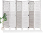Svimi Folding Room Divider, 66.9 Inch 6 Panels Wood Carved Privacy Screens
