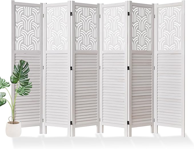 Svimi Folding Room Divider, 66.9 Inch 6 Panels Wood Carved Privacy Screens by Svimi