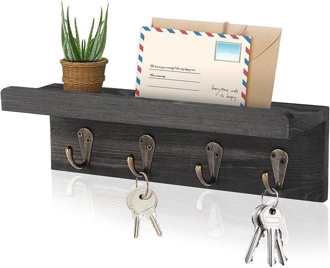 HRONRAD Rustic Key Holder for Wall, Farmhouse Wall Shelf by Hronrad