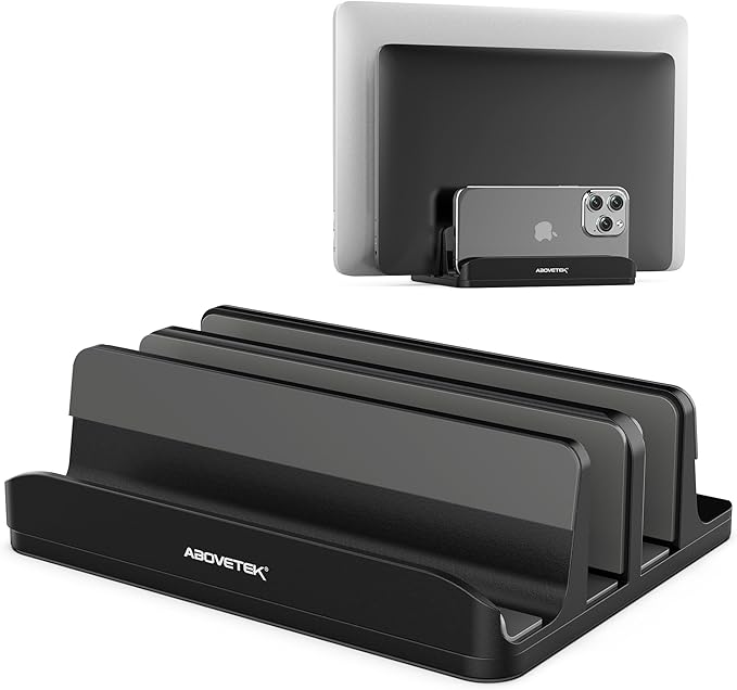 AboveTEK Vertical Laptop Stand Holder, 3 Slots Aluminum Desk Stand by AboveTEK