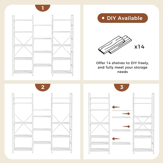 SUPERJARE Triple 5 Tier Bookshelf, Bookcase - Image 9