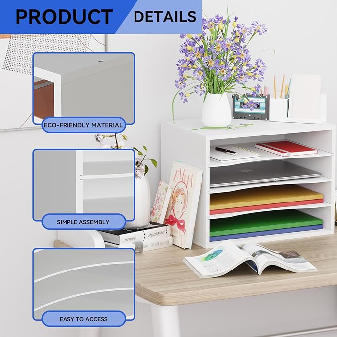 GDINDINFAN Wood Desktop Letter Tray File Organizer, Paper Storage Mail Sorter - Image 4