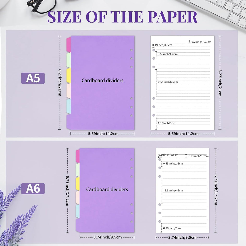 A5 Refill Paper, 6 Hole Planner Inserts with Binder Dividers, 240 Pages | A5 Binder Inserts for Notebook Journal, College Ruled Loose Leaf Paper for 6 Ring Binder