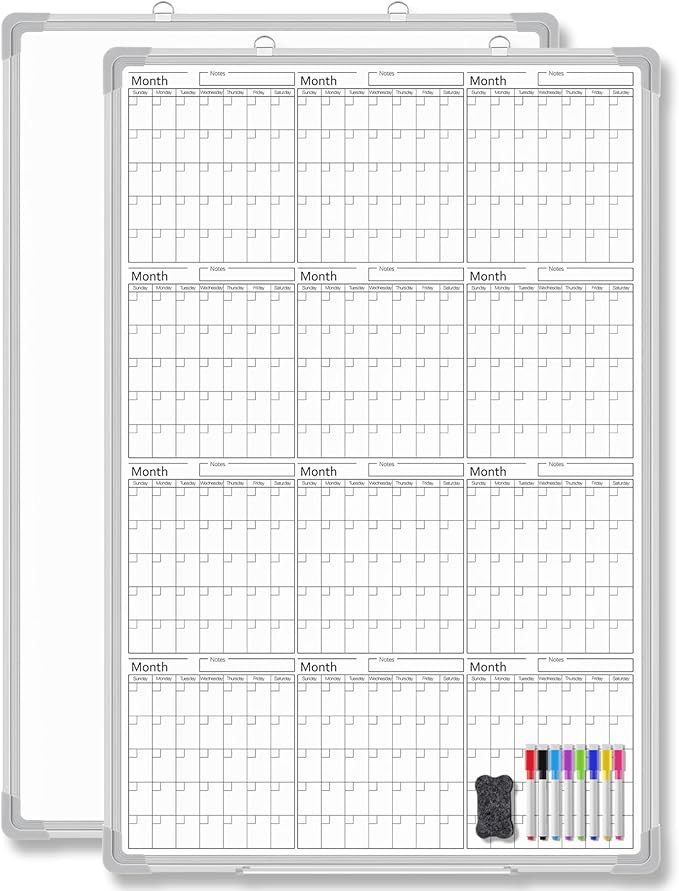Lincia 36" x 24" Magnetic Vertical Yearly 12 Month Dry Erase Calendar by Lincia