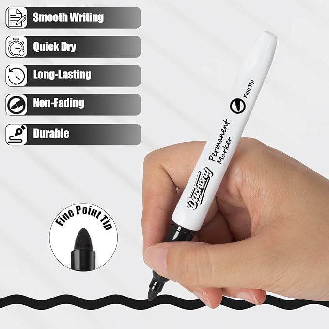 Duchong Black Permanent Markers, Quick Drying Marker, Waterproof, Works on - Image 4