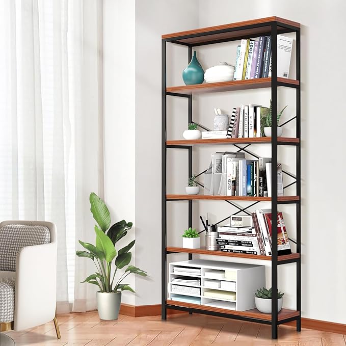Himimi 6 Tier Industrial Bookshelf, Vintage Standing Storage Shelf, Display - Image 4
