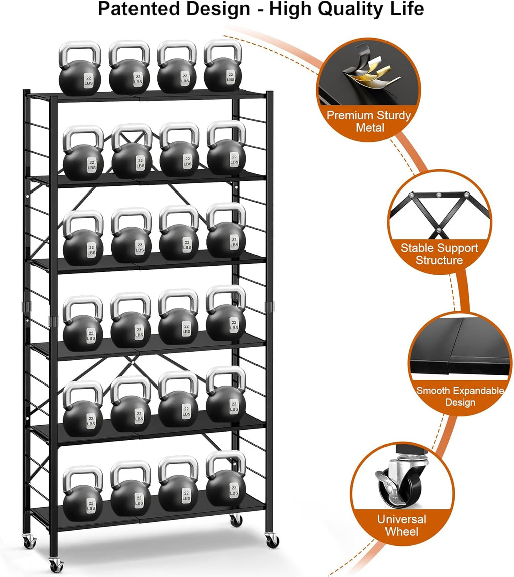 himix 6-tier foldable storage shelves with wheels adjustable, package contents
