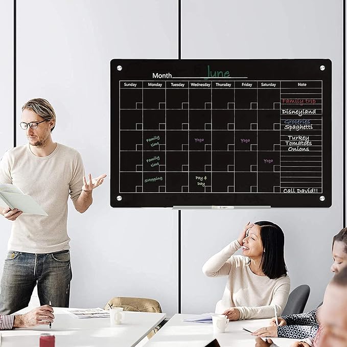 J&J worldwide Magnetic Whiteboard Calendar, 47 x 35 Black Glass Wall Calendar - Image 3