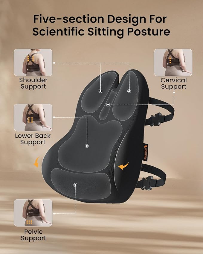 ProtoArc Lumbar Support Pillow for Office Chair, Memory Foam Back Support - Image 4