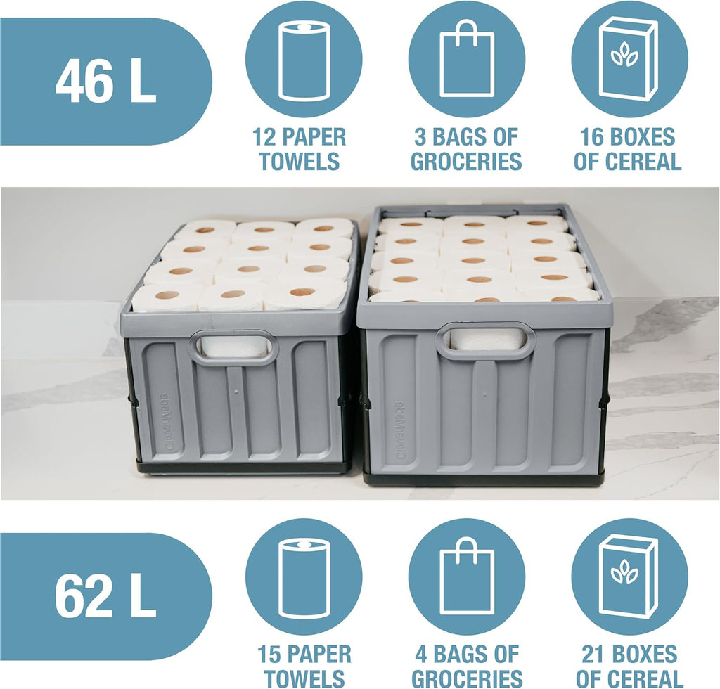 clevermade collapsible storage bins with lids, 46l 3, front angle view