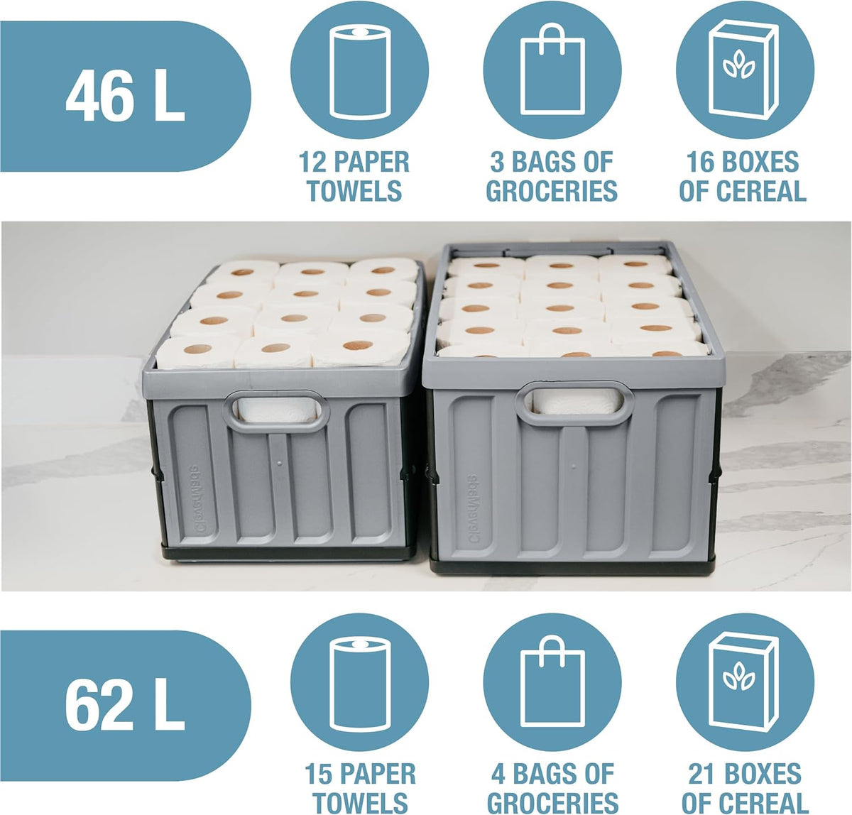 clevermade collapsible storage bins with lids, 46l 3, front angle view
