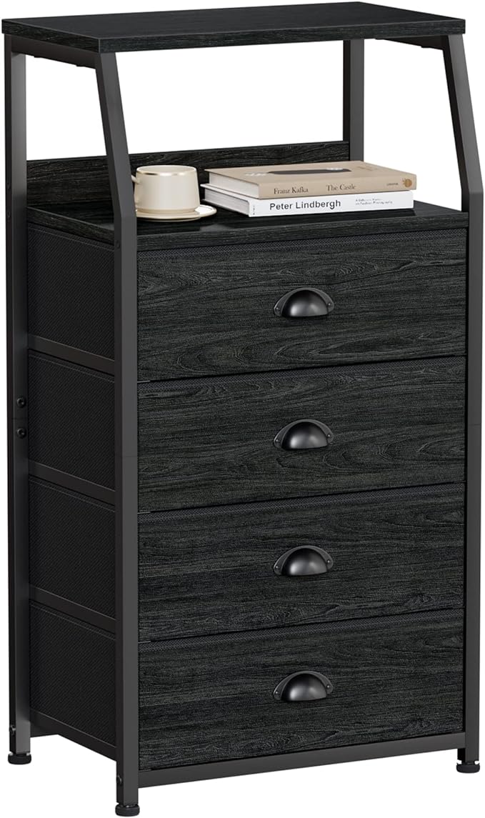 Furnulem Tall 4 Drawers Dresser, Vertical Storage Tower Black Dresser by Furnulem