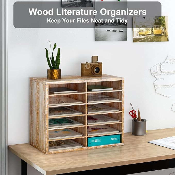 PAG Countertop Mail Sorter Organizer, Wooden Literature Organizer, Student - Image 3