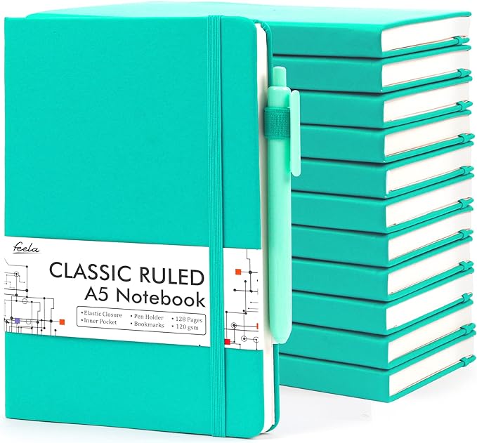feela 12 Pack Notebooks Journals Bulk, Hardcover Notebook Classic Ruled Lined by feela