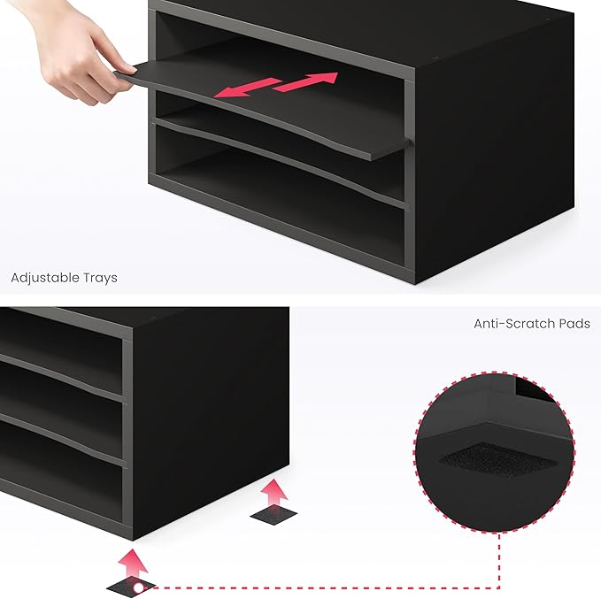 Ballucci Paper Organizer, 3-Tier Stackable Wood Desk Organizer, Document File - Image 6