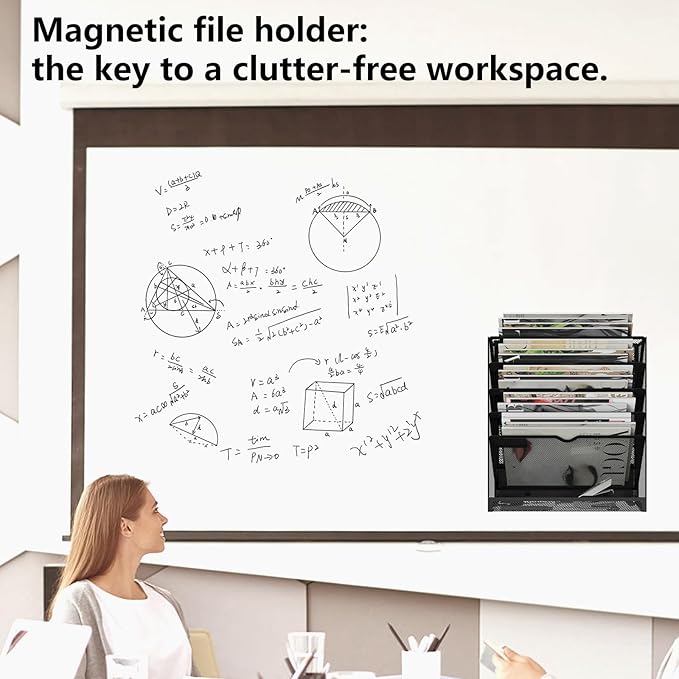 KZWKRG 6 Tier Magnetic File Holder, Large Capacity Mesh Hanging Wall Organizer - Image 7