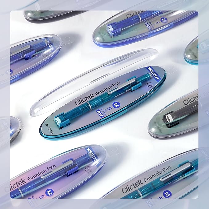 WRITECH Clictek Fountain Pen Set: Retractable Style Blue Ink Medium Nib - Image 6