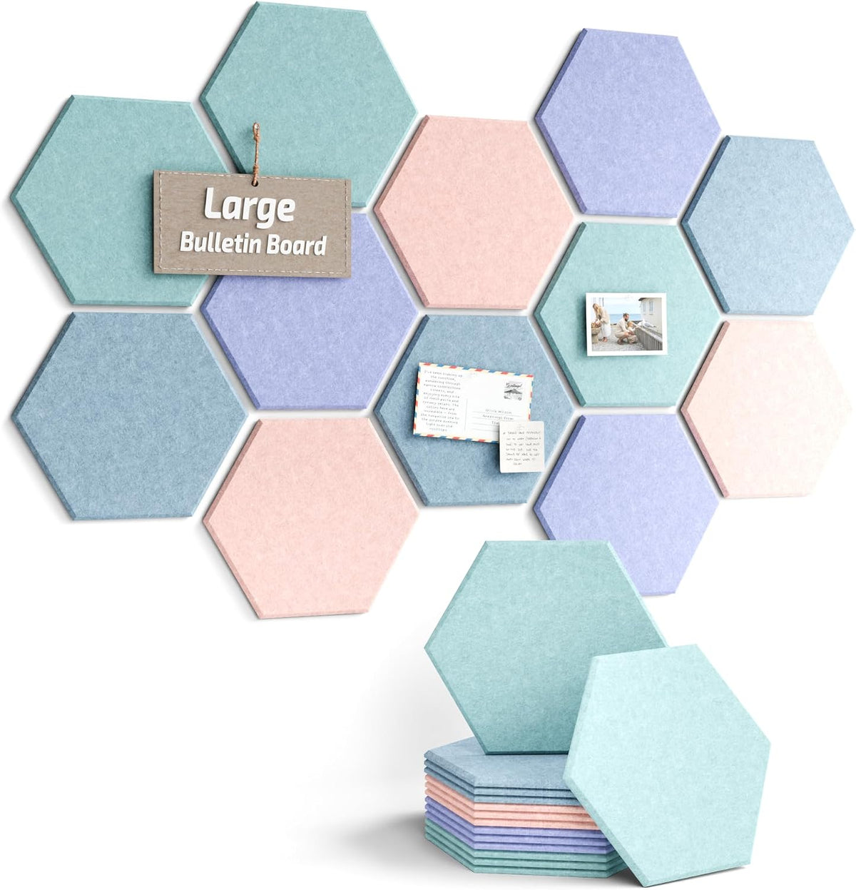 Fluxynara 12-Pack Hexagon Felt Bulletin Board Tiles, Coastal Haze-1