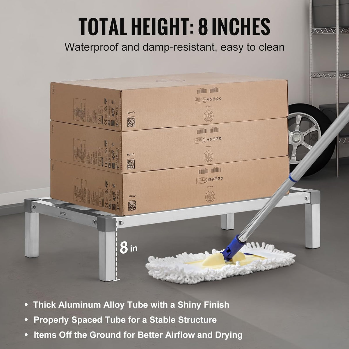 vevor aluminum dunnage rack, 36” x 20” commercial, close-up detail