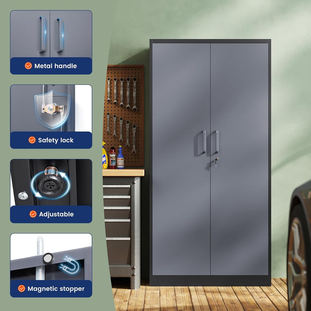 yizosh metal garage storage cabinet with 2 doors, side view