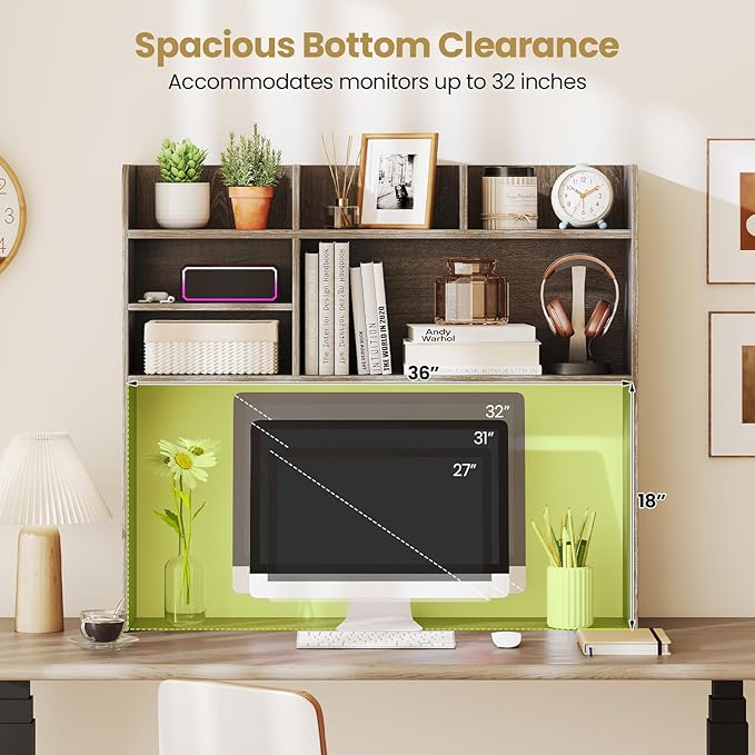 Tangkula Desktop Bookshelf for Computer Up to 32”, 37” Countertop Storage Hutch - Image 6