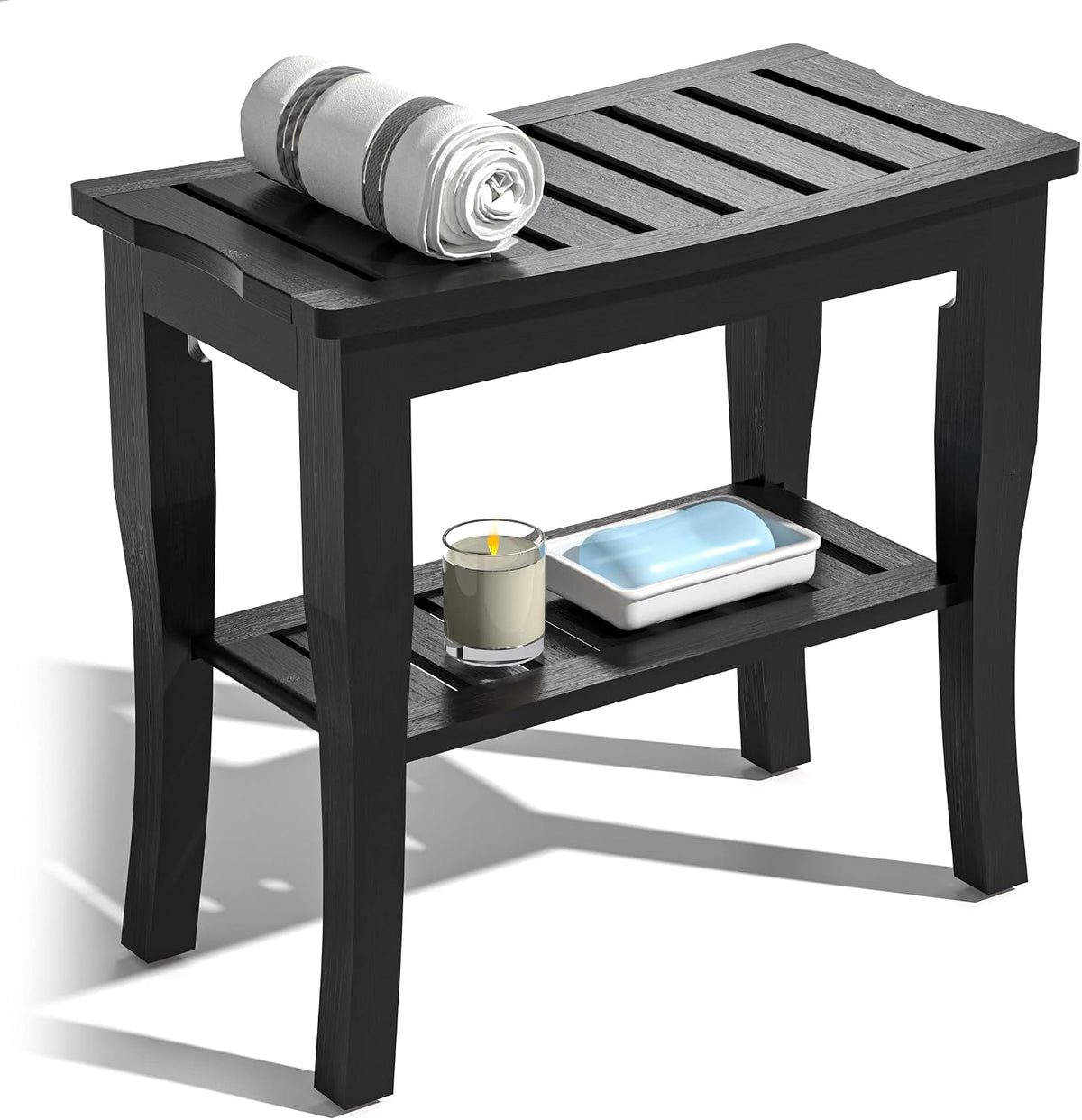 Domax Bamboo Shower Bench & Stool Waterproof - Wood Shower Bench with Sto...