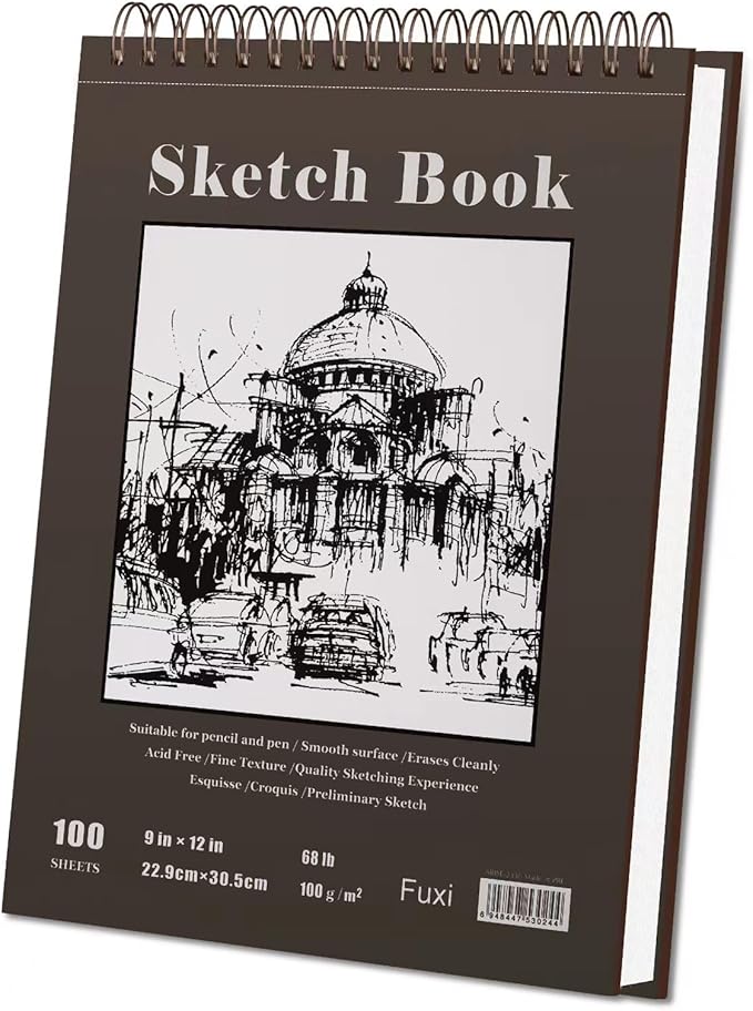 Fuxi 9" x 12" Sketch Book, Top Spiral Bound Sketch Pad, 100 Sheets 68lb/100gsm - Image 9